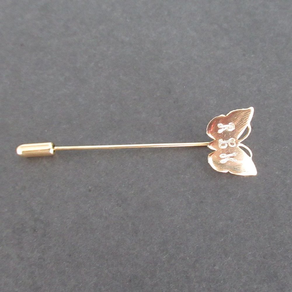 VTG Gold-Plated Butterfly Straight Stick Lapel Hat Pin Brooch Engraved RLH